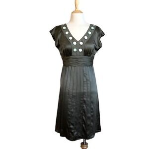 ANTONIO MELANI Women's Size 4 Olive Green Pleated Silk Sleeveless Dress Beaded